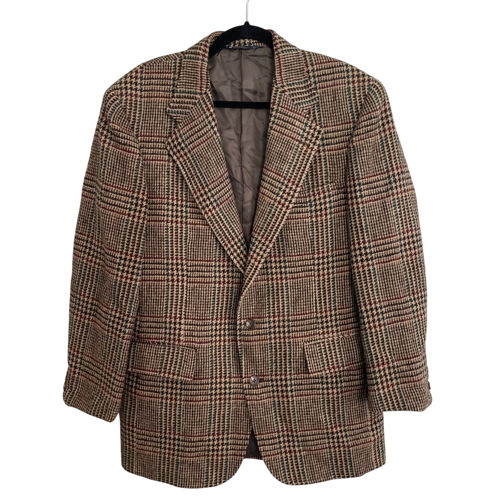 Polo Ralph Lauren Vintage 41R Blazer Plaid Hand Loomed Scotland USA Made Brown